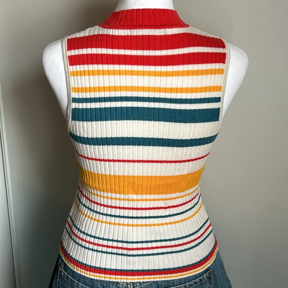 Forever 21 Sleeveless Striped Ribbed Mock Neck Sweater Tank Top - Picture 4 of 8